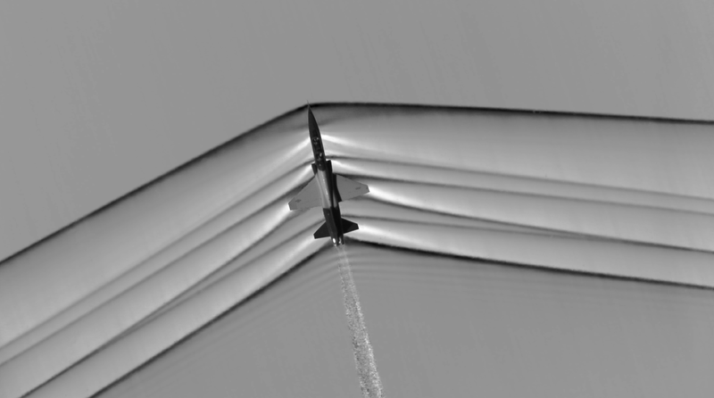 A schlieren image of a supersonic shockwave
